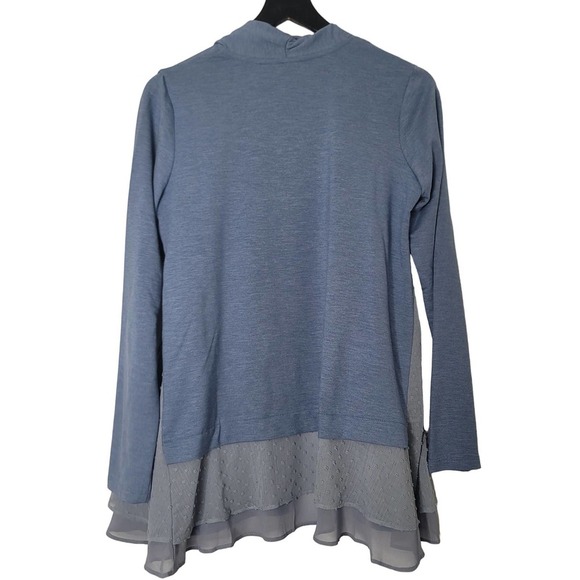 LOGO Lounge Cardigan XS Blue Open Front Terry Chiffon Swiss Dot Layered‎ Panels - Picture 2 of 6